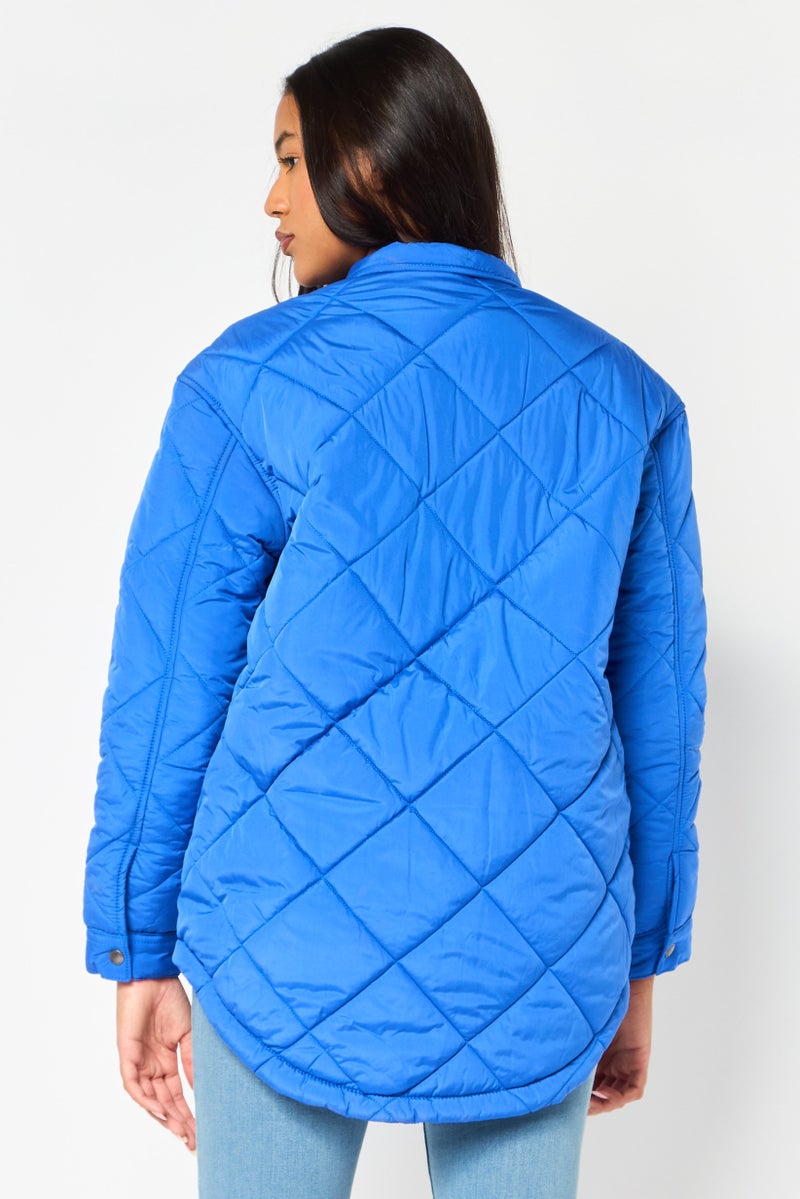 American Eagle Women Quilted Puffer Jacket, Blue - Image 4