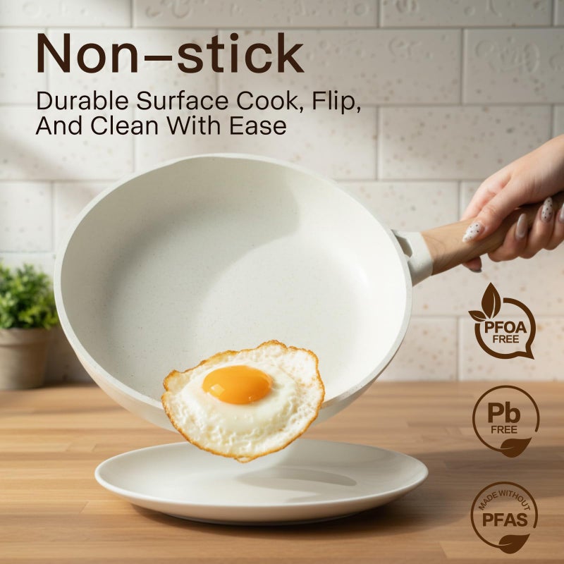 USELUCK Pots and Pans Set Non Stick Non-Toxic 22 Pcs Ceramic Cookware Sets Nonstick Kitchen Pot&Pan With Lid Cream White Granite Induction Compatible with Glass Lids Crepe Frying Pan PFOA/PFOS-Free - Image 3