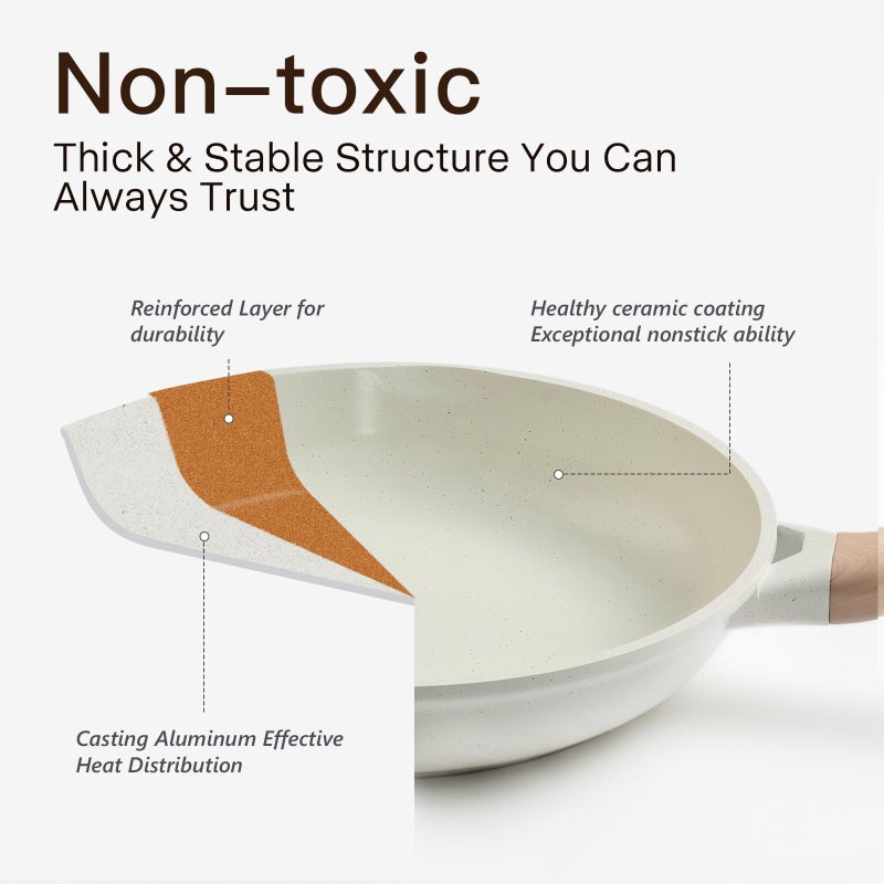 USELUCK Pots and Pans Set Non Stick Non-Toxic 22 Pcs Ceramic Cookware Sets Nonstick Kitchen Pot&Pan With Lid Cream White Granite Induction Compatible with Glass Lids Crepe Frying Pan PFOA/PFOS-Free - Image 2
