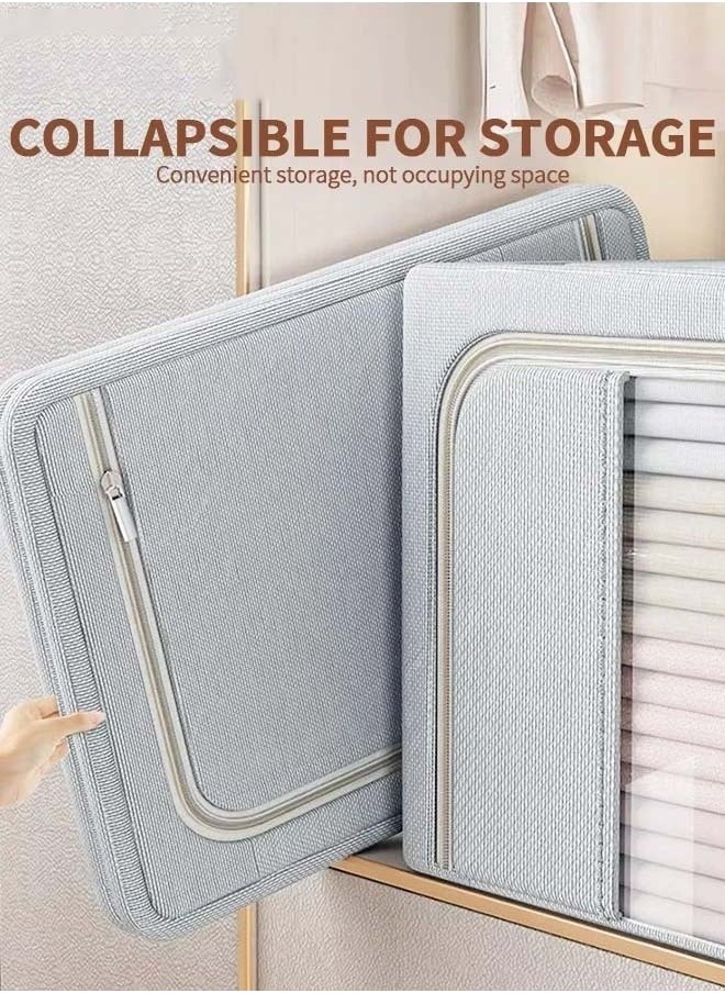 YIM-VIBEHAUS 2 Pack Clothes Storage, Foldable Blanket Storage Bags with Steel Frame, Storage Containers for Organizing Bedroom, Large Closet Clothing Comforter, Organization and Storage with Lids and Handle  - Image 5