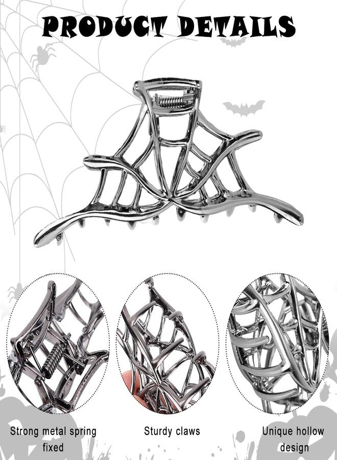 ماي كرييت مجموعة MAYCREATE® من 3 مشابك شعر قوطية للنساء والفتيات، مشبك معدني بتصميم شبكة العنكبوت، مشبك على شكل جناح خفاش، مشبك على شكل عنكبوت، إكسسوارات شعر عصرية للهالوين - Image 2