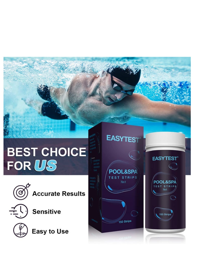EASYTEST EASYTEST 7-Way Pool Test Strips, 150 Strips Water Chemical Testing for Hot tub and Spa, Accurate Test Bromine, Total Alkalinity, pH, Free Chlorine, Total Hardness, Cyanuric Acid, and Total Chlorine  - Image 4