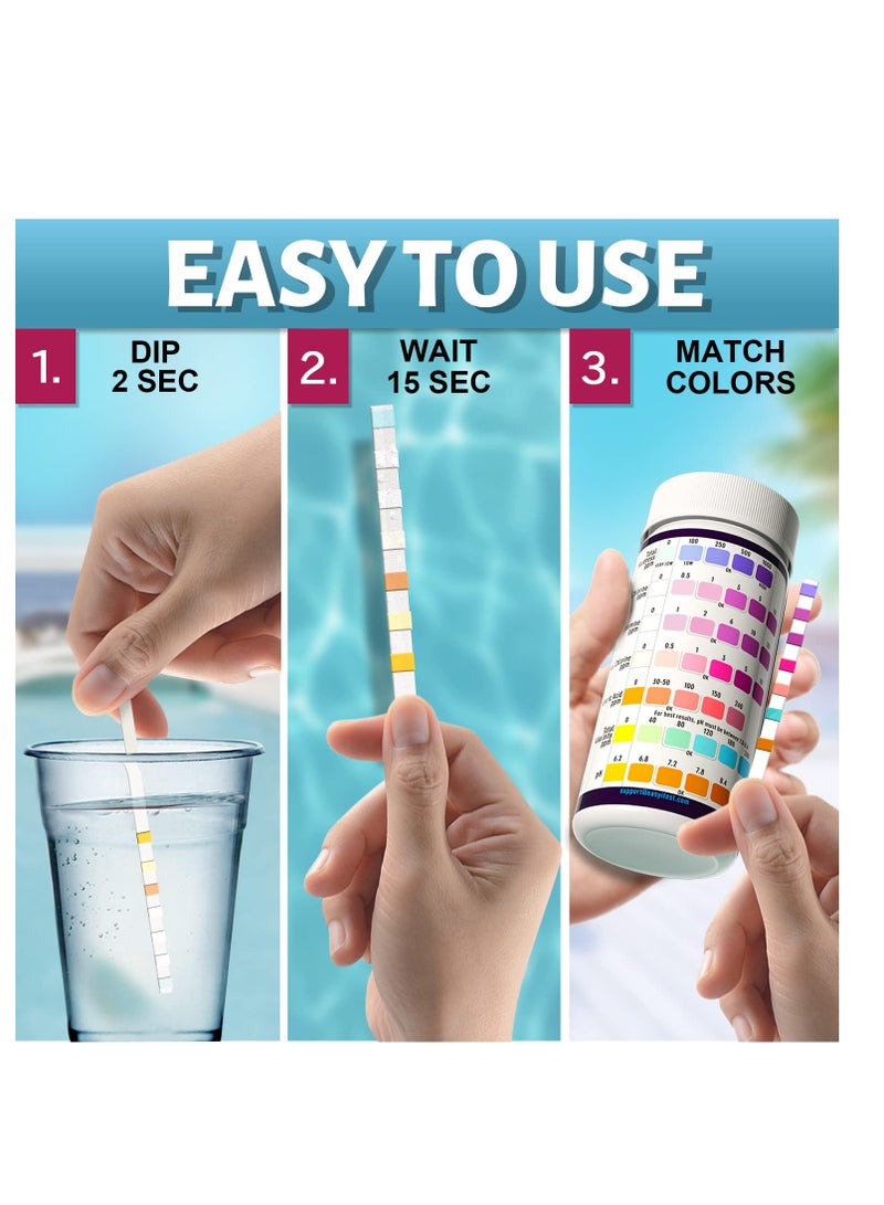 EASYTEST EASYTEST 7-Way Pool Test Strips, 150 Strips Water Chemical Testing for Hot tub and Spa, Accurate Test Bromine, Total Alkalinity, pH, Free Chlorine, Total Hardness, Cyanuric Acid, and Total Chlorine  - Image 5
