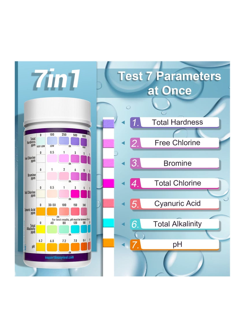 EASYTEST EASYTEST 7-Way Pool Test Strips, 150 Strips Water Chemical Testing for Hot tub and Spa, Accurate Test Bromine, Total Alkalinity, pH, Free Chlorine, Total Hardness, Cyanuric Acid, and Total Chlorine  - Image 3