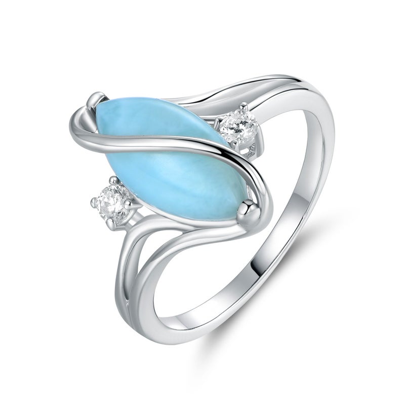 Barzel White Gold Plated Oval Created Larimar Ring With Cubic Zirconia Accents (White Gold Larimar, 5) - Image 1