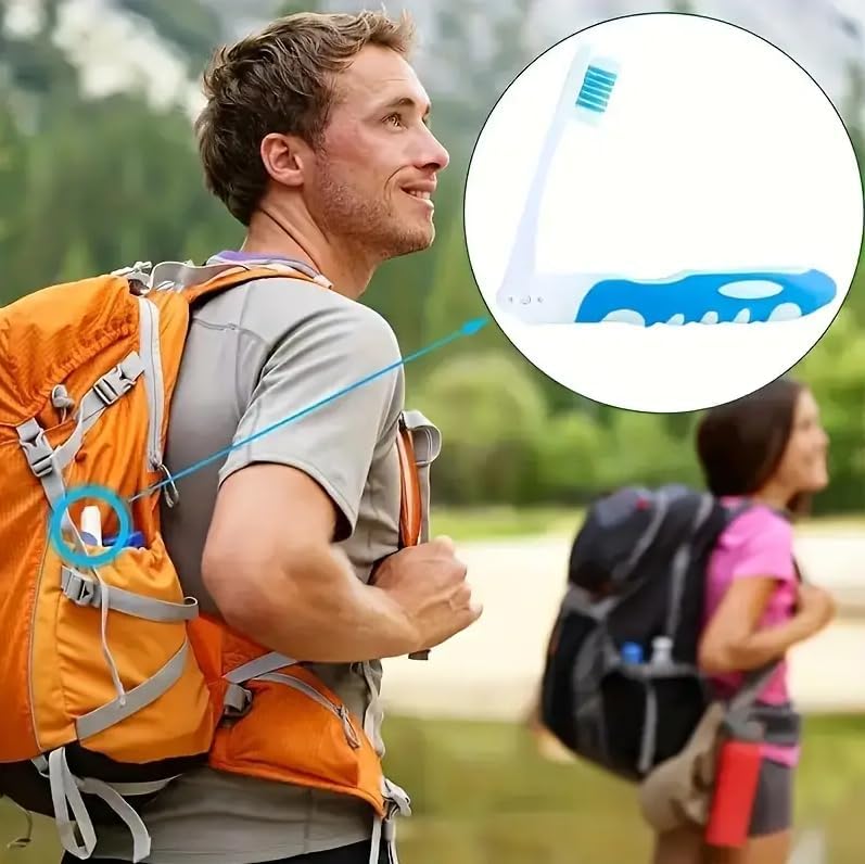 Hidak فرشاة هيداك للسفر - قابلة للطي، بحجم الجيب، معتمدة من TSA مع غطاء - شعيرات ناعمة، تصميم مدمج لحقيبة الظهر، السيارة، حقيبة الجيم - رائعة لأساسيات السفر (عبوة من 4) - Image 4