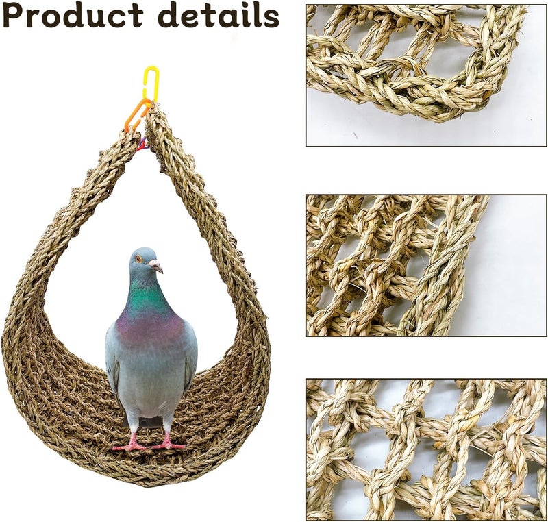 Hamiledyi Bird Seagrass Mat 39.4×7" Natural Grass Woven Net Hammock Hanging on Parrot Cage with Hooks Parakeet Climbing Rope Ladder Chew Toys for Lovebird Cockatiel Conure Budgie Cockatoo Supplies - Image 5