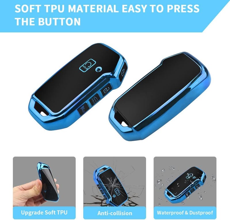 QBUC for Kia Key Fob Cover with Keychain,Car Key Case Shell Protection Fit for Kia K5 Telluride Forte Sportage Soul Seltos, Bule, S - Image 3