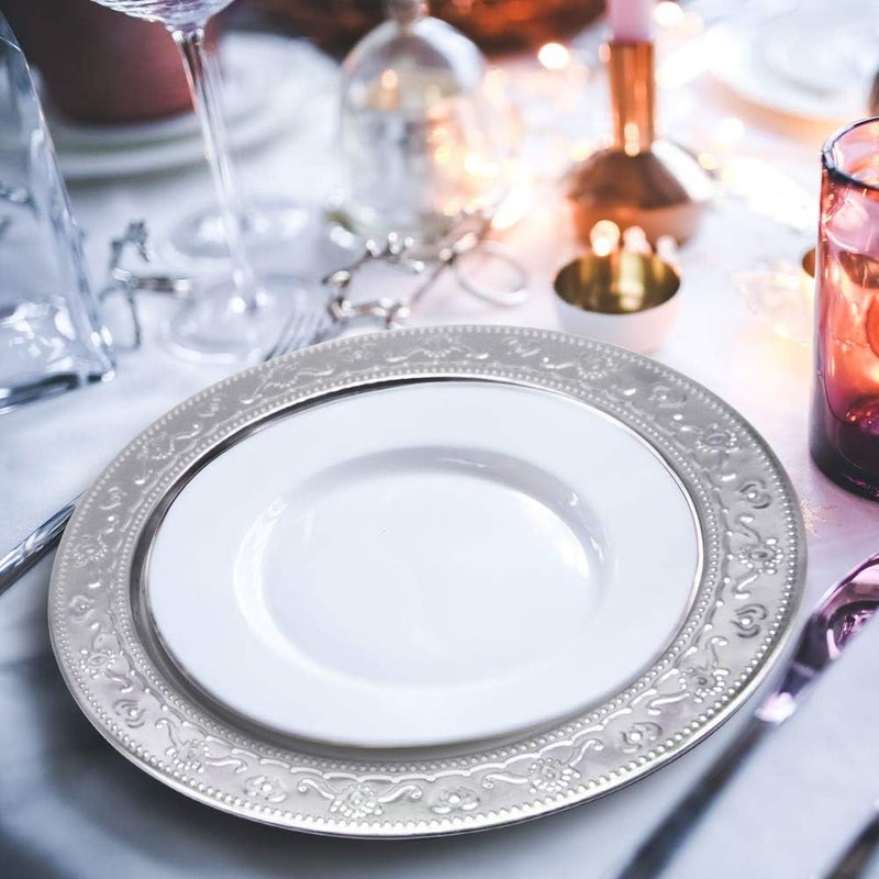 Brightalk 13Inch Charger Plates 6Pcs Dinner Plate Chargers Round Server Ware Compatible with Ceramicchina tableware Silver - Image 4