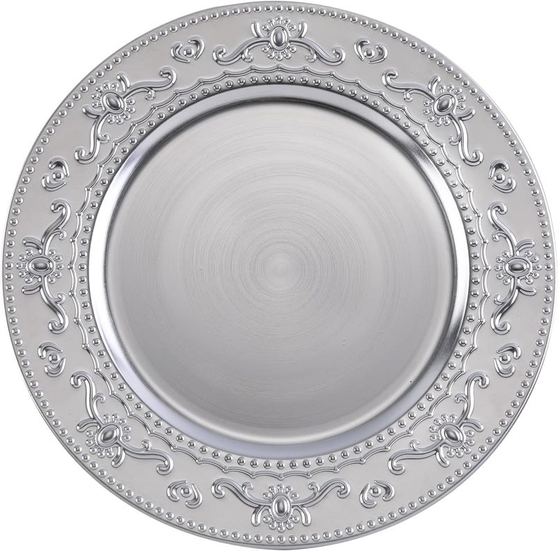 Brightalk 13Inch Charger Plates 6Pcs Dinner Plate Chargers Round Server Ware Compatible with Ceramicchina tableware Silver - Image 1