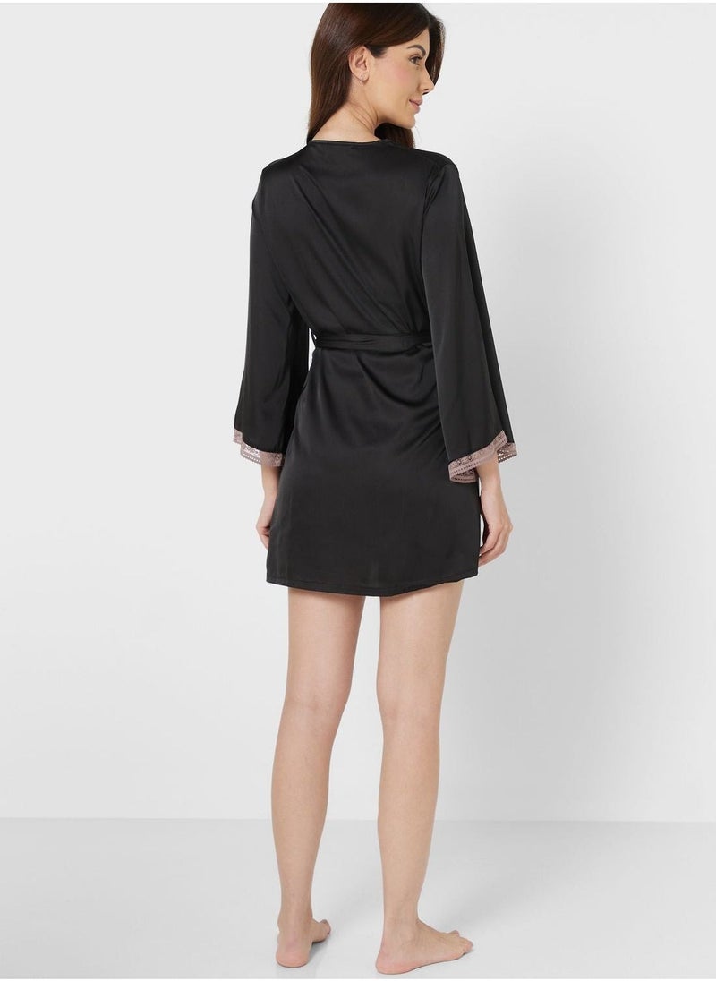 Contrast Lace Detail Night Robe - Image 2