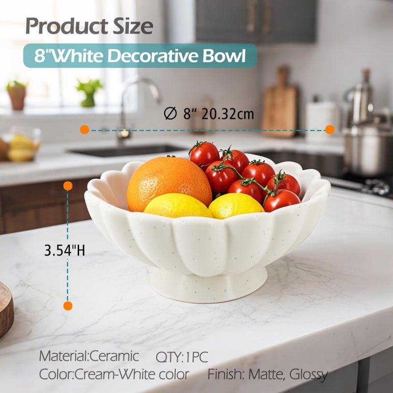 Accessoryway 8" White Fluted Scalloped Decorative Bowls -Moderate Ceramic Fruit Bowl for Kitchen Counter, Elegant Wavy Edge Centerpiece Bowls for Home Decor, Perfect for Housewarming &Wedding Gift - Image 4