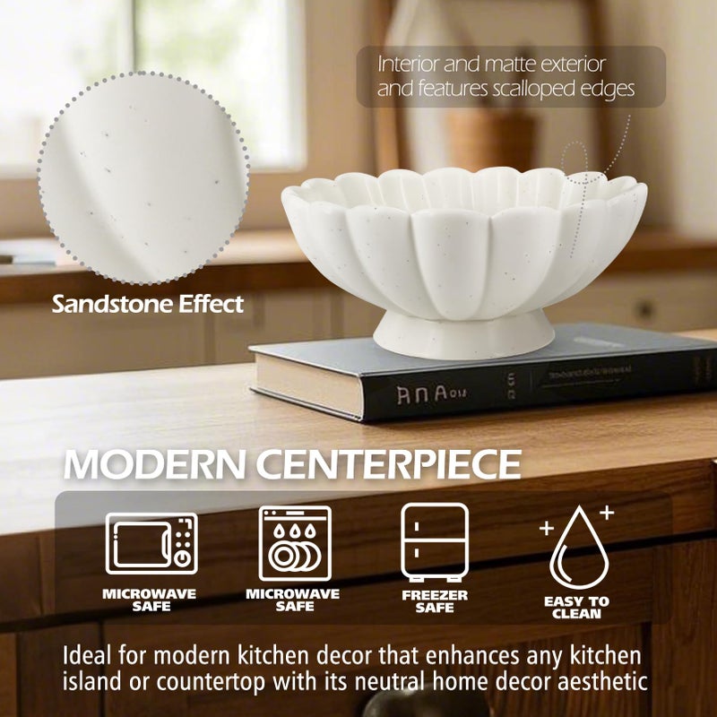 Accessoryway 8" White Fluted Scalloped Decorative Bowls -Moderate Ceramic Fruit Bowl for Kitchen Counter, Elegant Wavy Edge Centerpiece Bowls for Home Decor, Perfect for Housewarming &Wedding Gift - Image 3