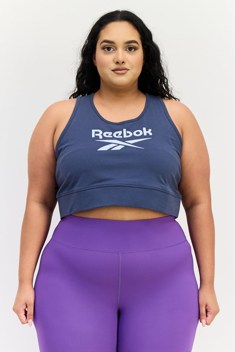 Reebok Women Brand Logo Non Padded Sports Bra, Faded Navy - Image 1