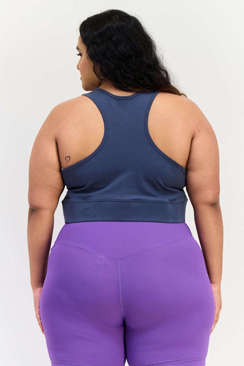 Reebok Women Brand Logo Non Padded Sports Bra, Faded Navy - Image 3