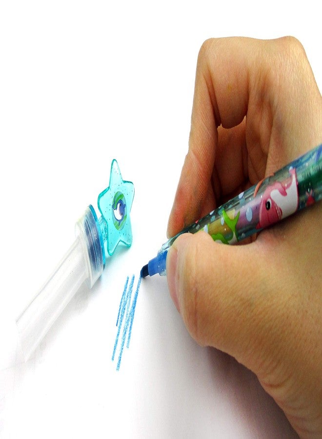 TINYMILLS 24 Pcs Shark Family 2 in 1 Stackable Stacking Crayon with Extra Stamper Topper, Kids Party Favors, Goodie Bag Stuffers, Classroom Rewards, Prizes - Image 5