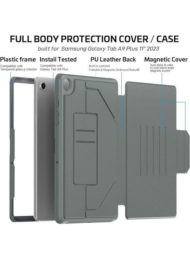 General Case for Galaxy Tab A9 Plus (SM-X210/X215/X216, 2023),Shockproof Full Body Protective Case with Auto Sleep/Wake Magnetic Cover, Card Slots, Multi-angle Stand  - Image 5