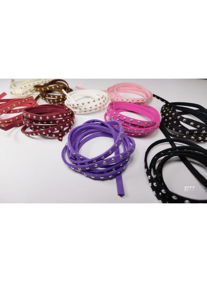 B Rivet Hot Drilling Suede Belt Leather Strip 3mm5mm Accessories Accessories Collar Leg Chain Punk Locomotive-High:Silver Rivets - Purple 1m - Width 5mm  - Image 2