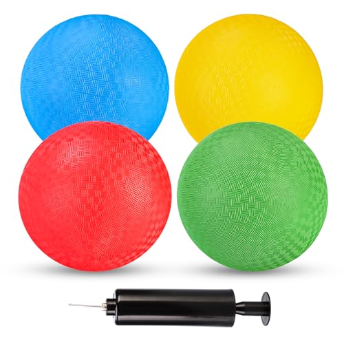 hehred Kickball Set 85 Inch Playground Ball 4 Pcs Dodgeball Kickballs with 1 Pump Rubber Kick Balls for Kids Adults Outdoor Official Size Bouncing Hand Balls for Camps and Schools 85 Inch - Image 1