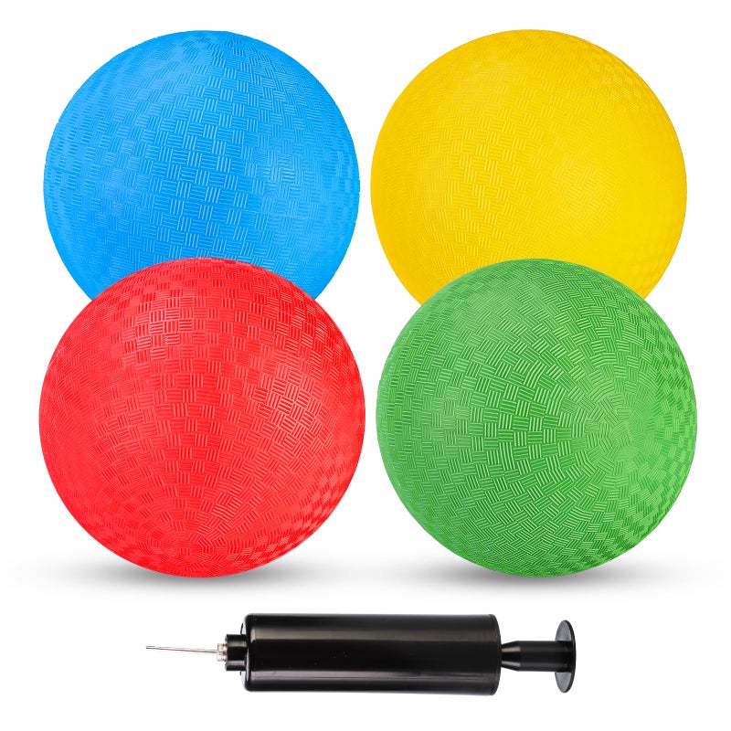 hehred Kickball Set 85 Inch Playground Ball 4 Pcs Dodgeball Kickballs with 1 Pump Rubber Kick Balls for Kids Adults Outdoor Official Size Bouncing Hand Balls for Camps and Schools 85 Inch - Image 2