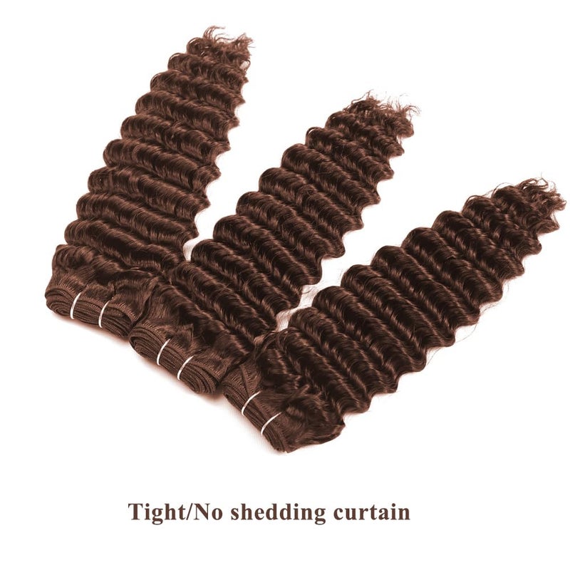 ALLRUN Deep Wave Brown Human Hair Bundles Curly Bundles Human Hair Chocolate Brown Bundles For Braiding Brazilian Human Hair Curly Wave Extensions 4# Color 182022 Inch - Image 3