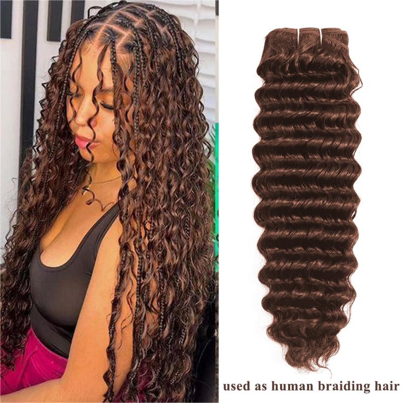 ALLRUN Deep Wave Brown Human Hair Bundles Curly Bundles Human Hair Chocolate Brown Bundles For Braiding Brazilian Human Hair Curly Wave Extensions 4# Color 182022 Inch - Image 5