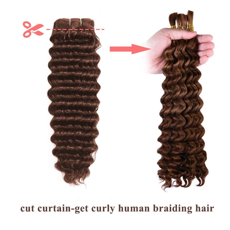 ALLRUN Deep Wave Brown Human Hair Bundles Curly Bundles Human Hair Chocolate Brown Bundles For Braiding Brazilian Human Hair Curly Wave Extensions 4# Color 182022 Inch - Image 4