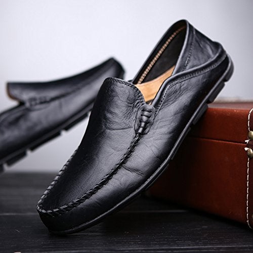 Go Tour Men's Premium Genuine Leather Casual Slip On Loafers Breathable Driving Shoes Fashion Slipper Black 7.5/40 - Image 3