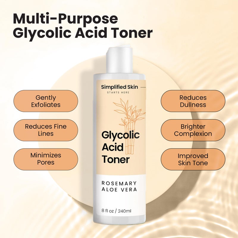 simplified skin Glycolic Acid Toner for Face - 8% Facial Toning Solution - Hydrating, Anti-Aging, Exfoliates Skin with AHA, Aloe Vera, & Rosemary Extract for Women & Men - 8 Fl Oz - Image 4