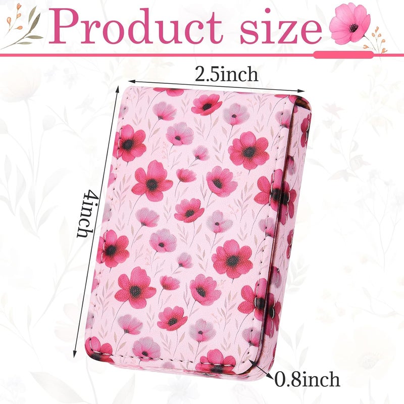 Outus 2 Pieces Business Card Holder, PU Leather Business Card Case Pocket Wallet with Magnetic Shut for Valentines Gift Men Women(Pink and White,Floral) - Image 2