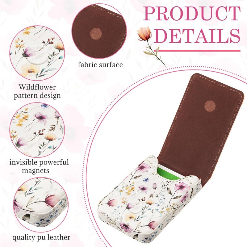 Outus 2 Pieces Business Card Holder, PU Leather Business Card Case Pocket Wallet with Magnetic Shut for Valentines Gift Men Women(Pink and White,Floral) - Image 3