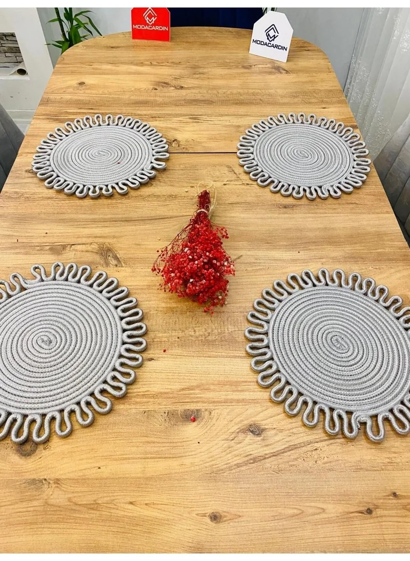 BDZ Deri BDZ Leather Jute Wicker American Service Plate and Basket 5 Pieces