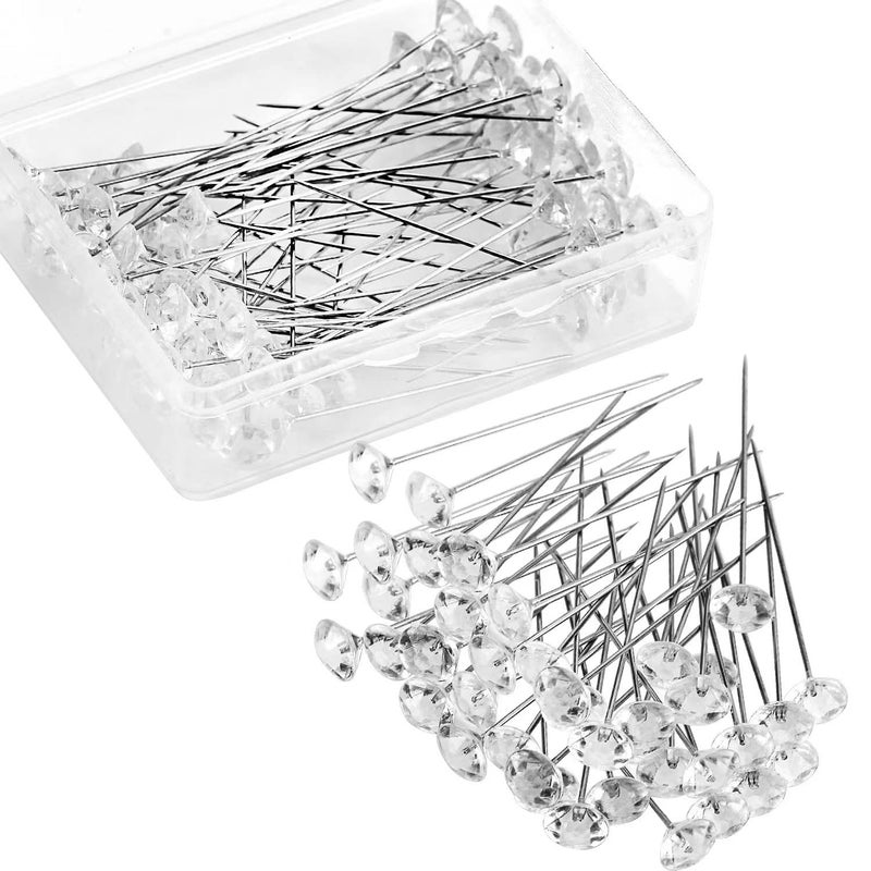 Senkary 200 Pieces Flower Diamond Pins 2.13 Inch Rhinestone Bouquet Pins Crystal Straight Head Pins Clear - Image 1