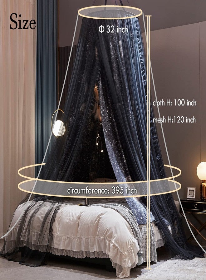 Kertnic Gorgeous Moon Printed Bed Canopy for Girls & Adults, Room Decorative Cozy Bed Curtain Canopy Drapes, Round Dome Luxurious Lace Princess Canopies Mosquito Netting (Print Moon) - Image 4