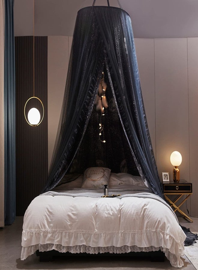 Kertnic Gorgeous Moon Printed Bed Canopy for Girls & Adults, Room Decorative Cozy Bed Curtain Canopy Drapes, Round Dome Luxurious Lace Princess Canopies Mosquito Netting (Print Moon) - Image 2