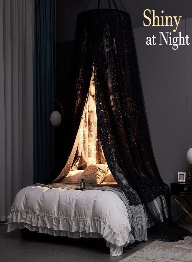 Kertnic Gorgeous Moon Printed Bed Canopy for Girls & Adults, Room Decorative Cozy Bed Curtain Canopy Drapes, Round Dome Luxurious Lace Princess Canopies Mosquito Netting (Print Moon) - Image 3