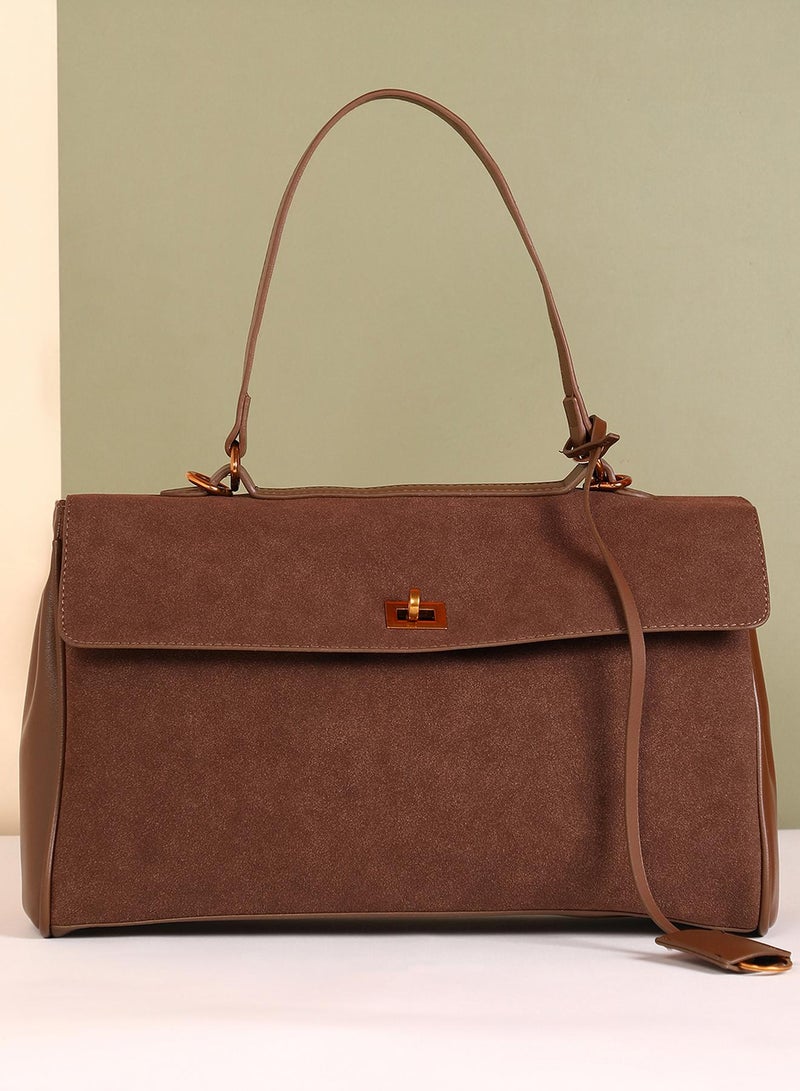 Haute Sauce Solid Interlock Regular Suede Hand Bag For Women  - Image 1