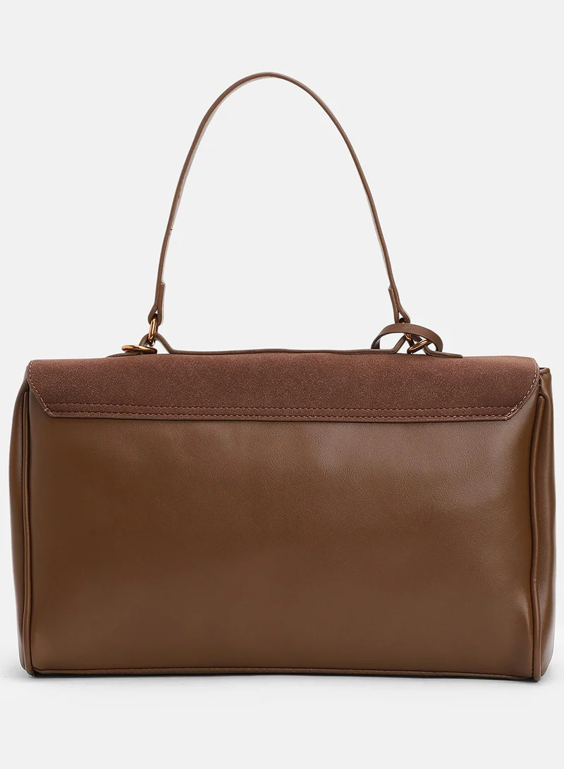 Haute Sauce Solid Interlock Regular Suede Hand Bag For Women