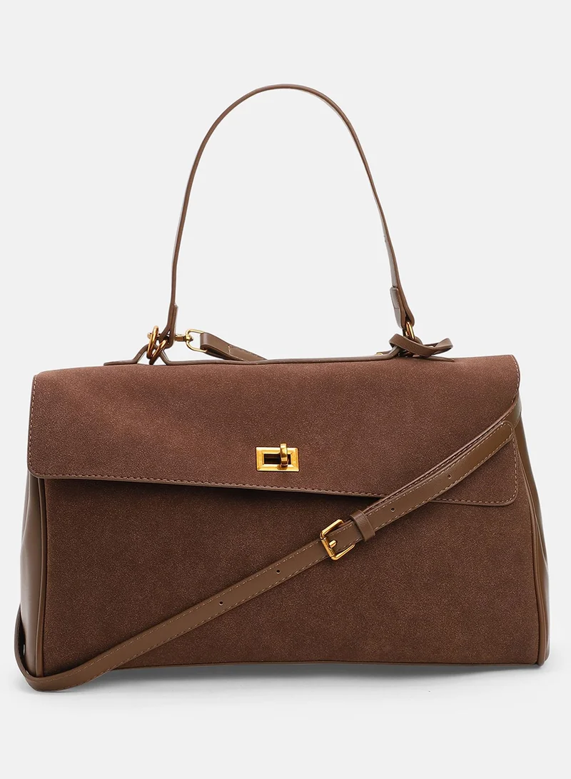 Haute Sauce Solid Interlock Regular Suede Hand Bag For Women