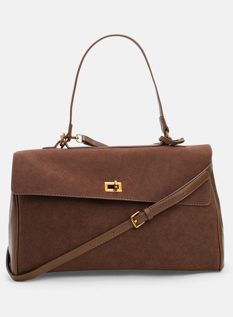 Haute Sauce Solid Interlock Regular Suede Hand Bag For Women  - Image 4