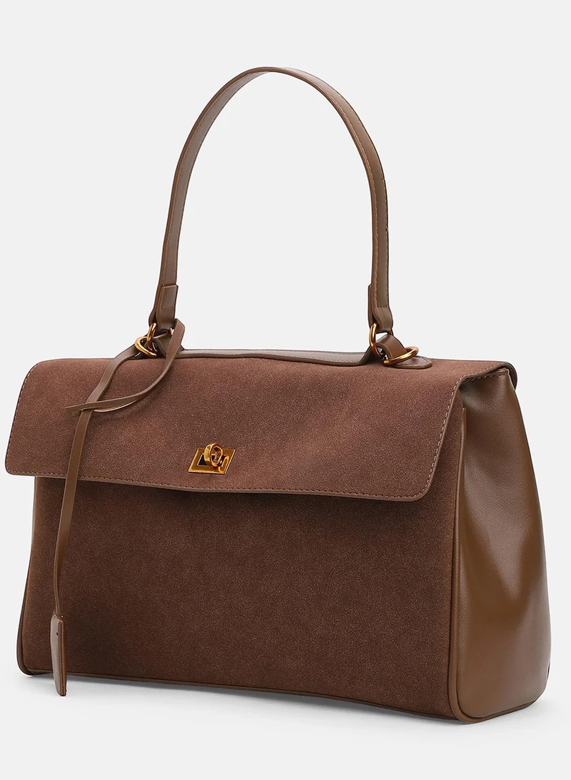 Haute Sauce Solid Interlock Regular Suede Hand Bag For Women