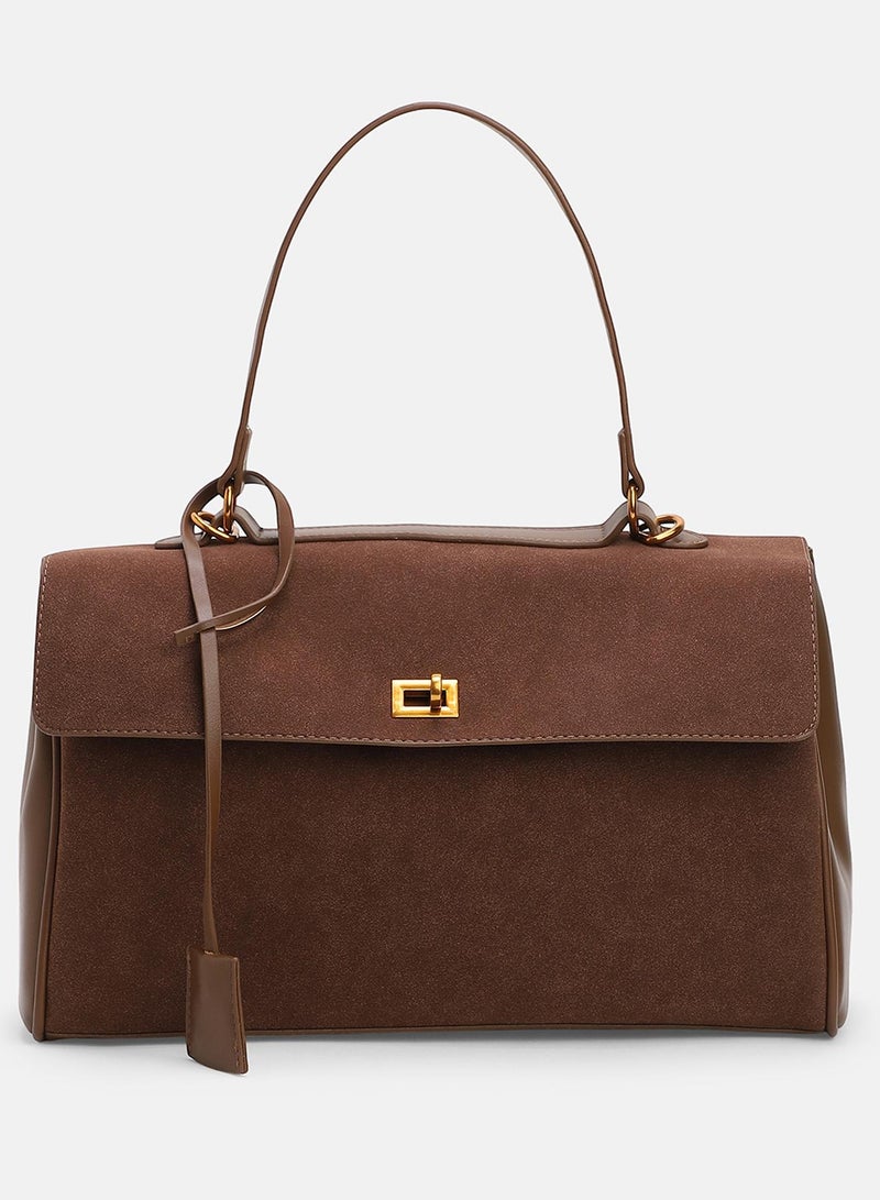 Haute Sauce Solid Interlock Regular Suede Hand Bag For Women  - Image 5