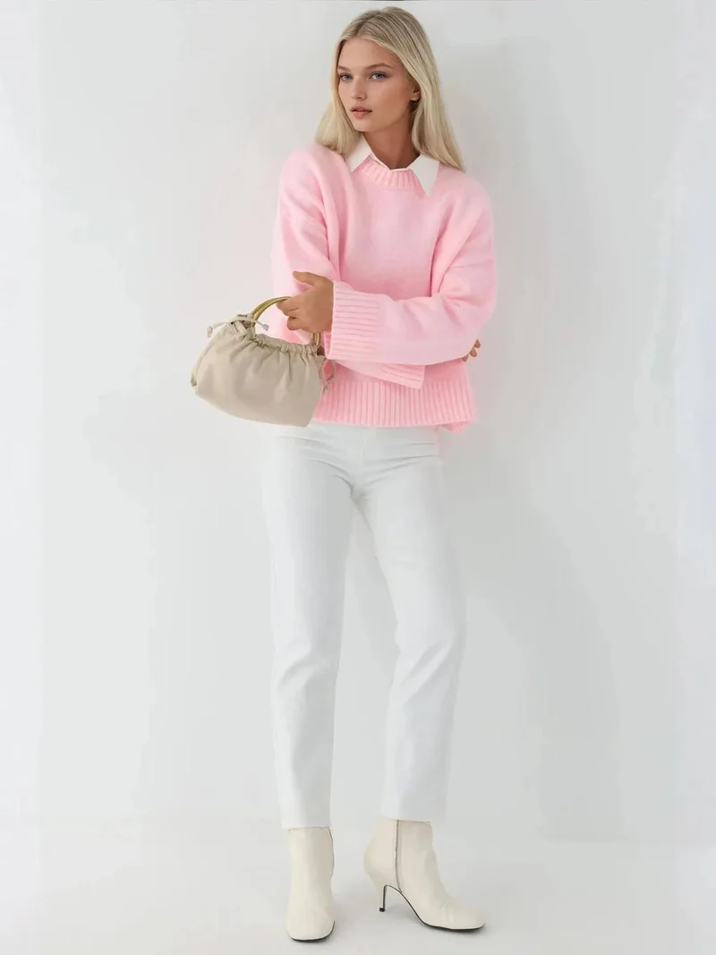 Hiccup Blush Pink Thick Crew Neck Extra Soft Touch Sweater for Women | Best Price UAE