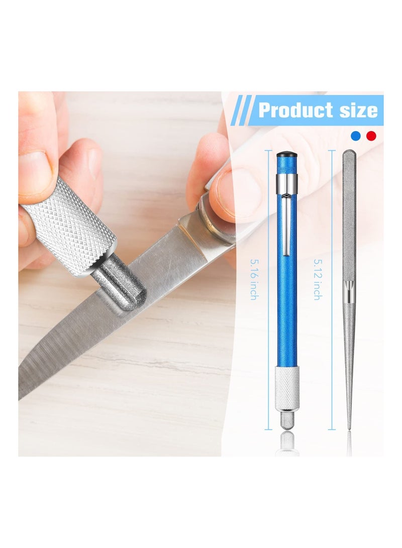KASTWAVE 2 Pieces Diamond Retractable Knife Sharpener Honing Steel Sharpening Rod for Kitchen Outdoor Serrated Stick Tools (Blue, Silver) - Image 4