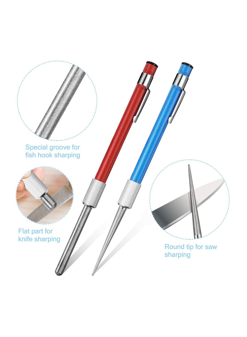KASTWAVE 2 Pieces Diamond Retractable Knife Sharpener Honing Steel Sharpening Rod for Kitchen Outdoor Serrated Stick Tools (Blue, Silver) - Image 2
