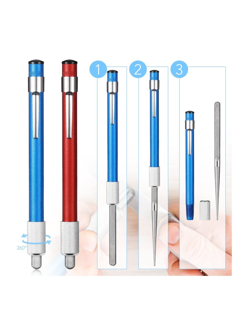KASTWAVE 2 Pieces Diamond Retractable Knife Sharpener Honing Steel Sharpening Rod for Kitchen Outdoor Serrated Stick Tools (Blue, Silver) - Image 3