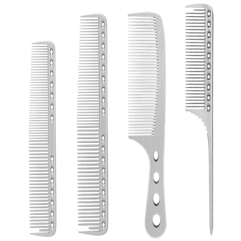 CGBARBER 4 Types Aluminum Hair Combs for Cutting Stainless Steel Hair Tail Metal Comb (silver) - Image 2