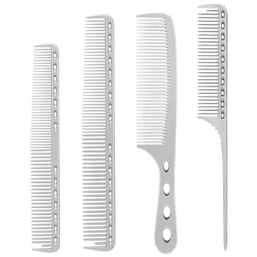 CGBARBER 4 Types Aluminum Hair Combs for Cutting Stainless Steel Hair Tail Metal Comb (silver) - Image 1