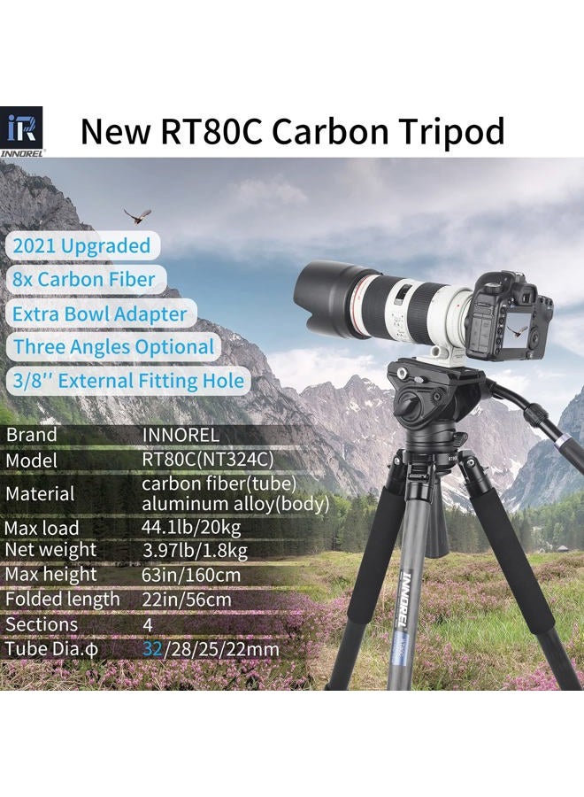 Innorel RT80C Carbon Fiber Tripod Professional Birdwatching Heavy Duty Camera 20kg max Load Bowl Tripod Birdwatching Camera Stand with 65mm Bowl Adapter(RT80C) - Image 2