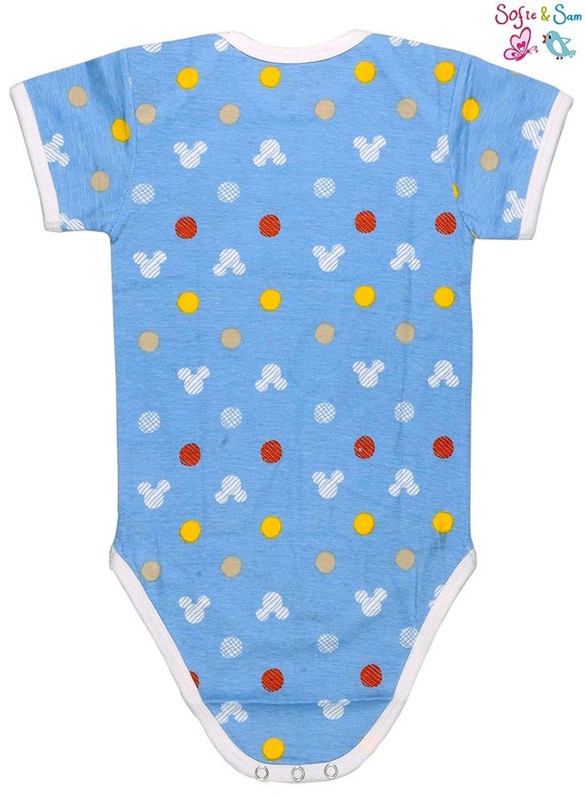 Sofie & Sam Premium Cotton 1 Pc Baby Romper Half Sleeves (9-12) Months - Mouse/Blue - Image 3